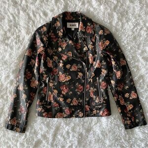 BB Dakota Floral Leather Jacket - Black and Pink